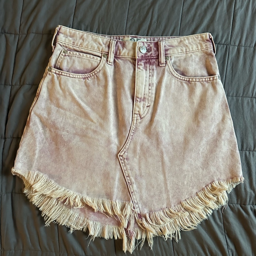 Free People Pink Mini Skirt Frayed Hem